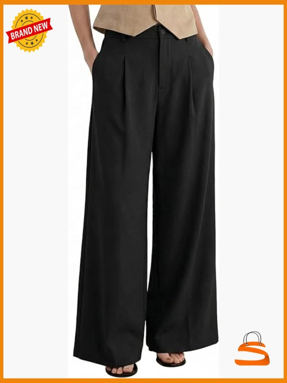 Linen Blend Palazzo Pants with Pockets - Wide Leg High Rise